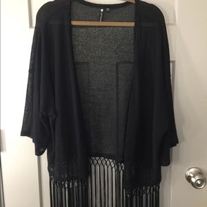 Black Kimono style Cardigan with fringe